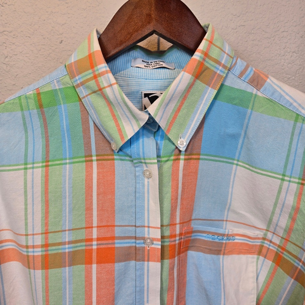 Rockies Button Down Shirt Mens Multicolor Plaid Long Sleeve Western Large?